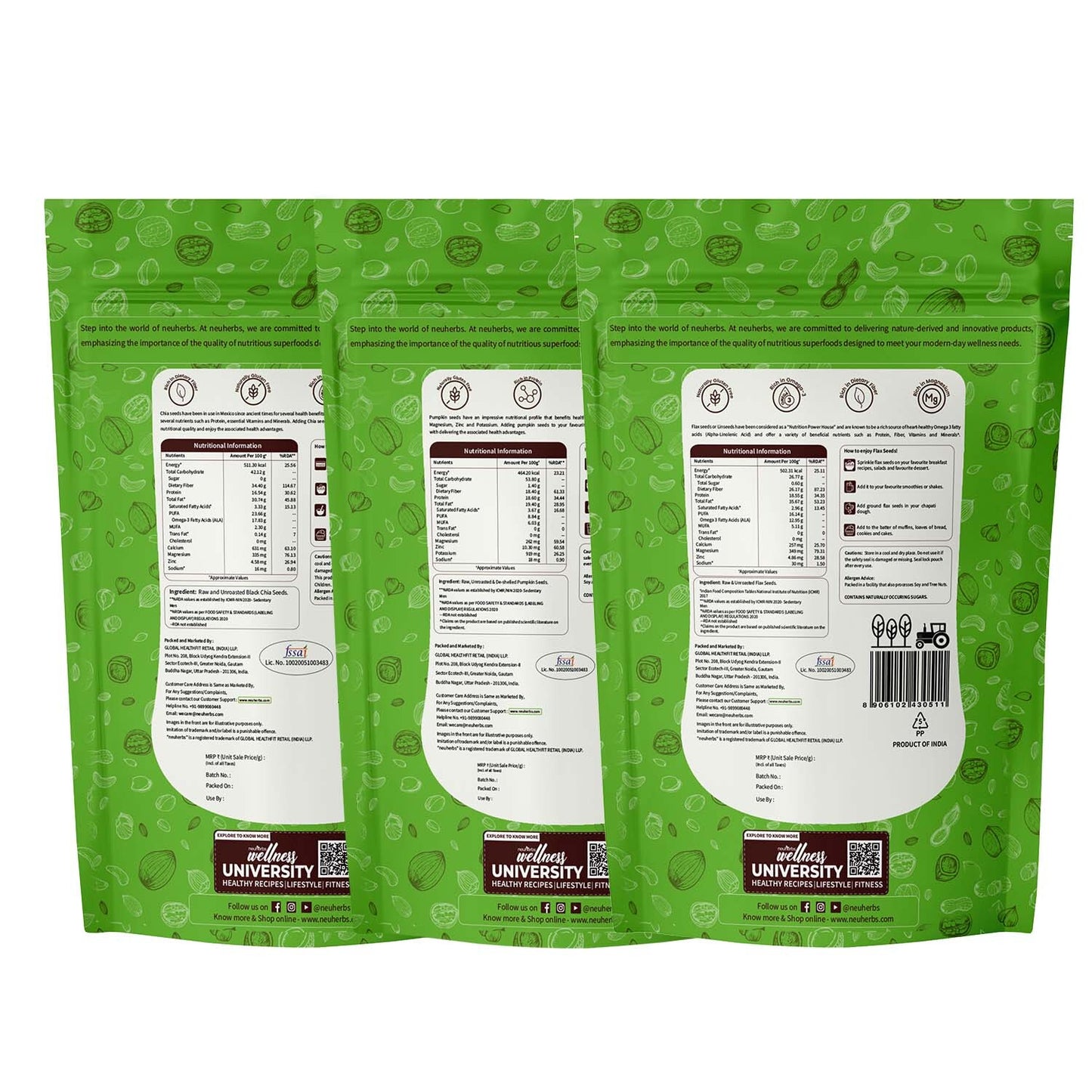 Organic Flax, Chia & Pumpkin Seeds Combo for Heart & Bone Health Organic Flax, Chia & Pumpkin Seeds Combo for Heart & Bone Health