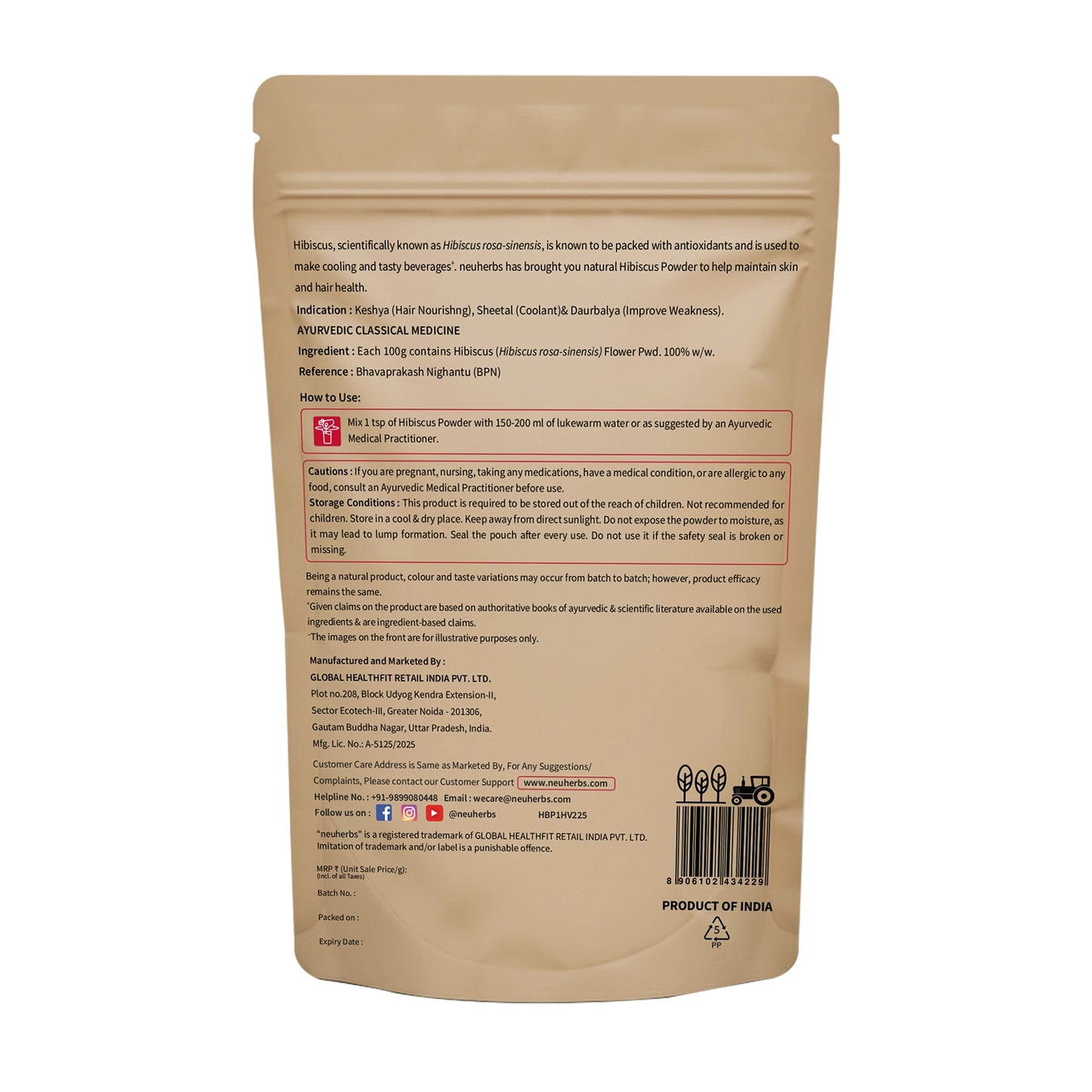 Organic Hibiscus Powder to Boost Skin & Hair Health Ingredients and nutritional details of Neuherbs Hibiscus Powder