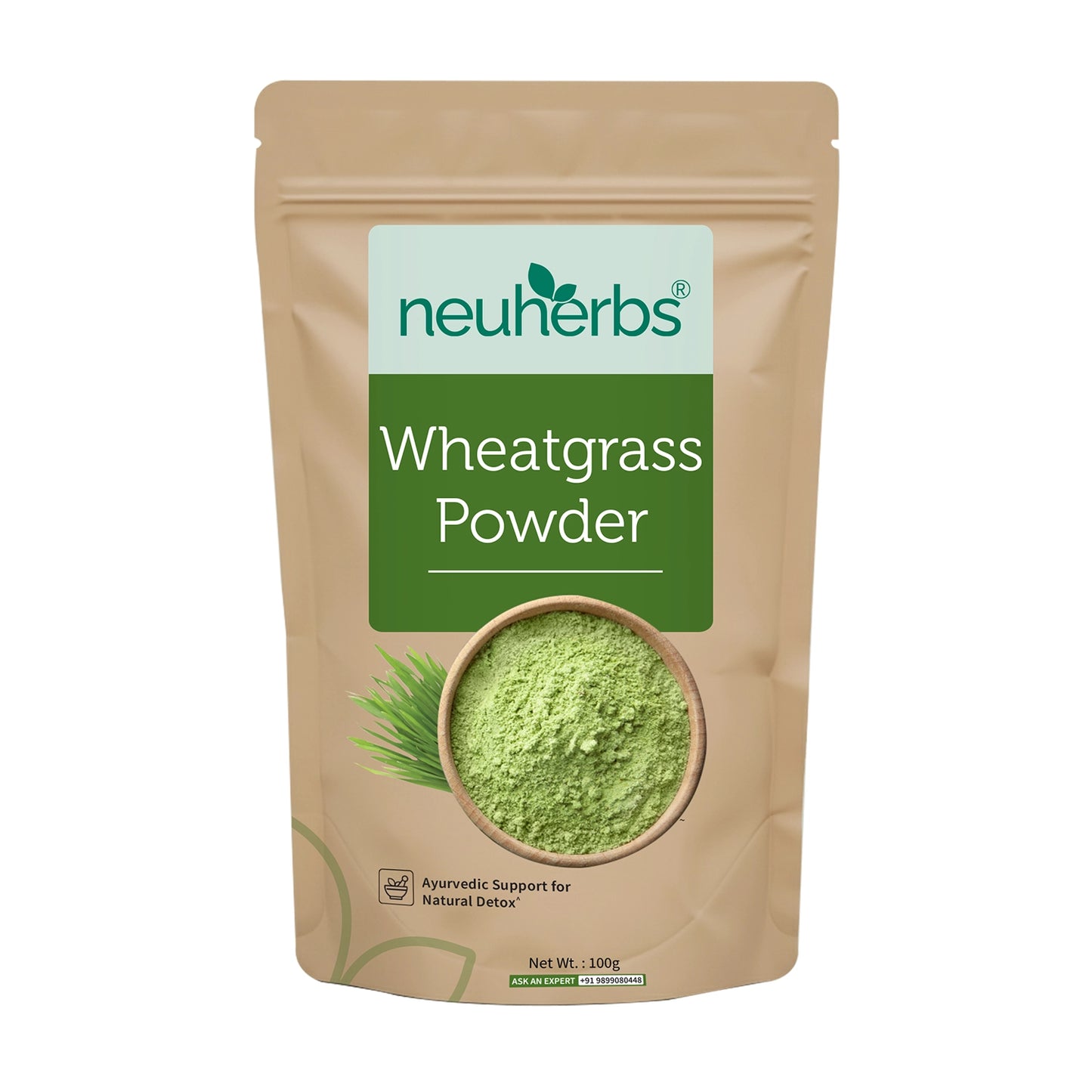 Organic Wheatgrass Powder for Improved Immunity & Digestion Neuherbs Organic Wheatgrass Powder front pouch view