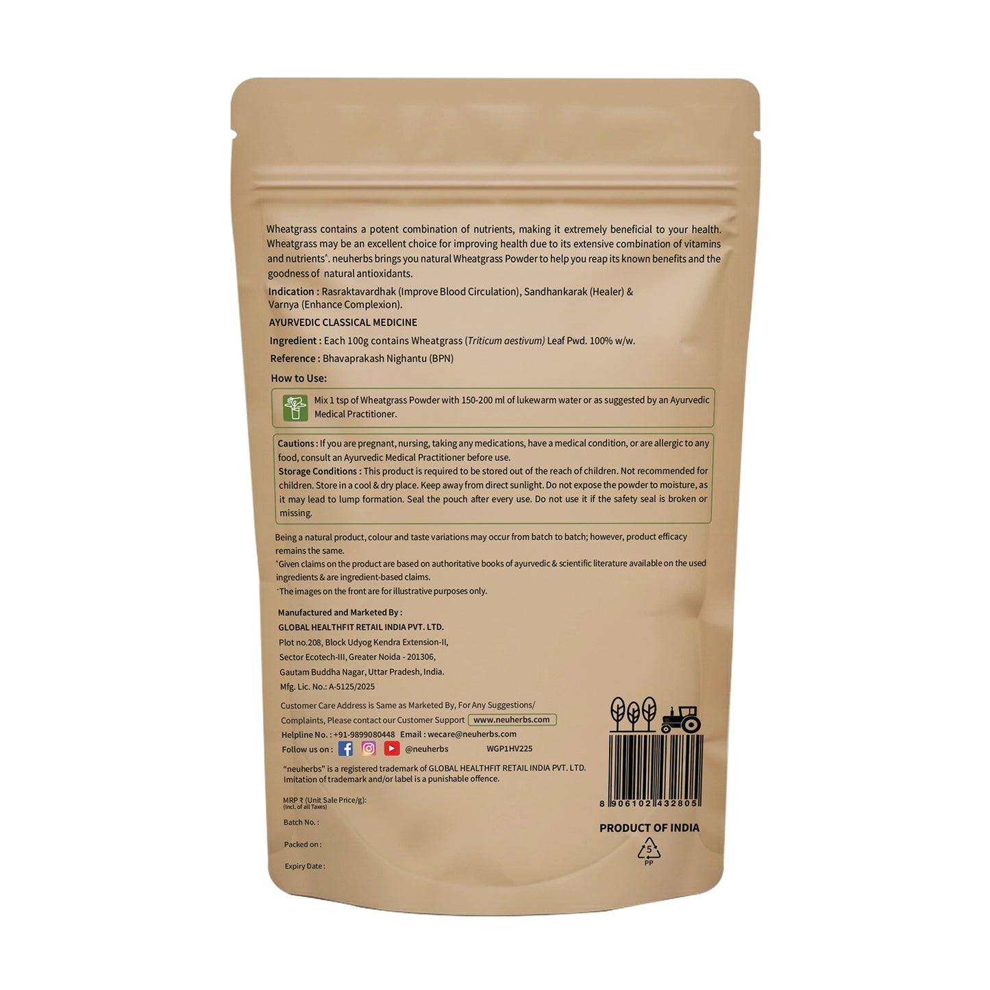 Organic Wheatgrass Powder for Improved Immunity & Digestion Organic wheatgrass supplement for digestion and energy - Back