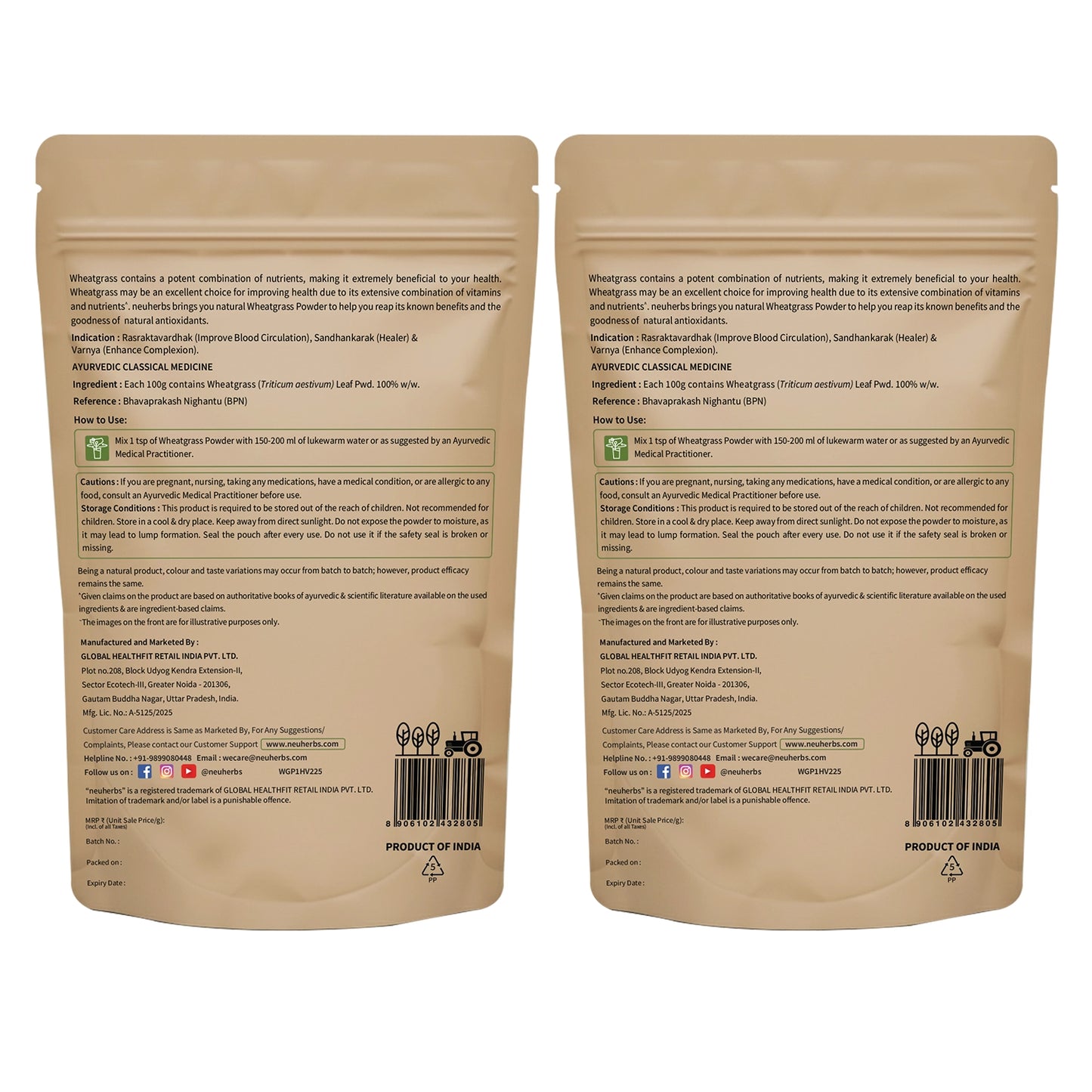 Organic Wheatgrass Powder for Improved Immunity & Digestion Organic wheatgrass supplement – front view (2 packs)