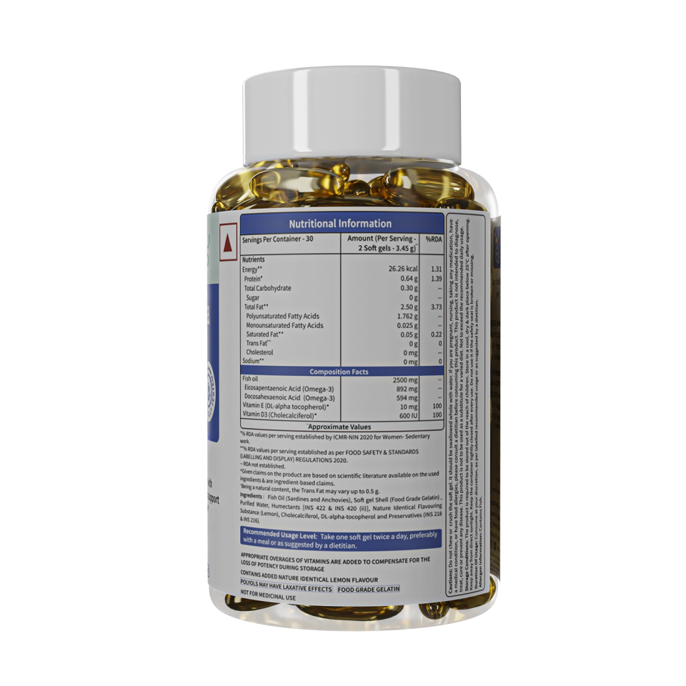 Deep Sea Fish Oil Capsules - 2500 mg Omega 3 (Lemon Flavored) USP of deep sea fish oil