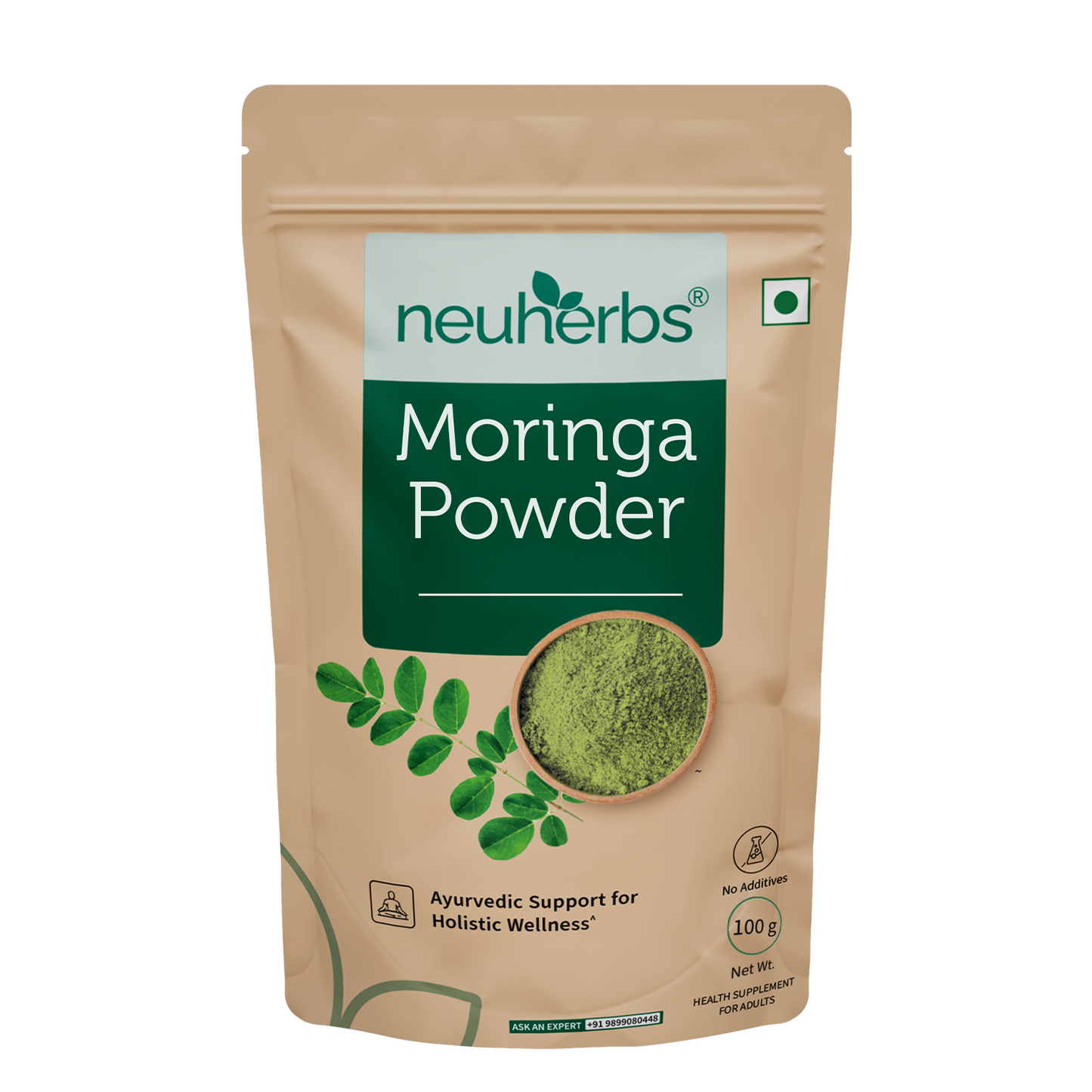 Organic Moringa Powder for Immunity, Weight Loss, Gut Health Neuherbs Organic Moringa Powder pouch front view