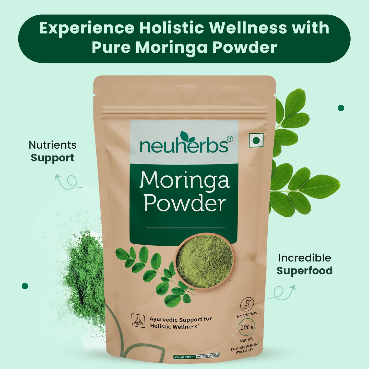 Organic Moringa Powder for Immunity, Weight Loss, Gut Health Organic Moringa Powder - Ancient Ayurvedic Herb