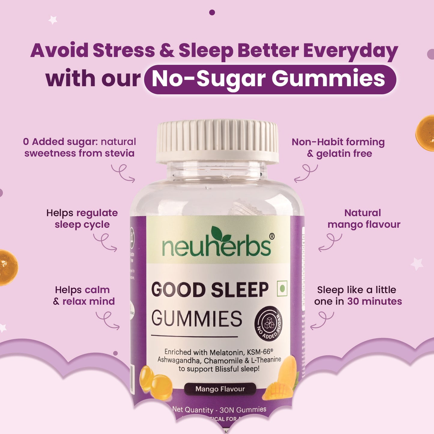 Melatonin Sleep Gummies (Mango Flavour) For Blissful Sleep sleep gummies india helps to regulate the sleep cycle