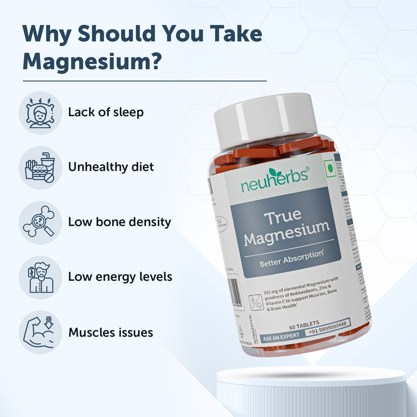 True Magnesium Tablets - Relax Muscles & Mind, Support Bones tablets for strong bones