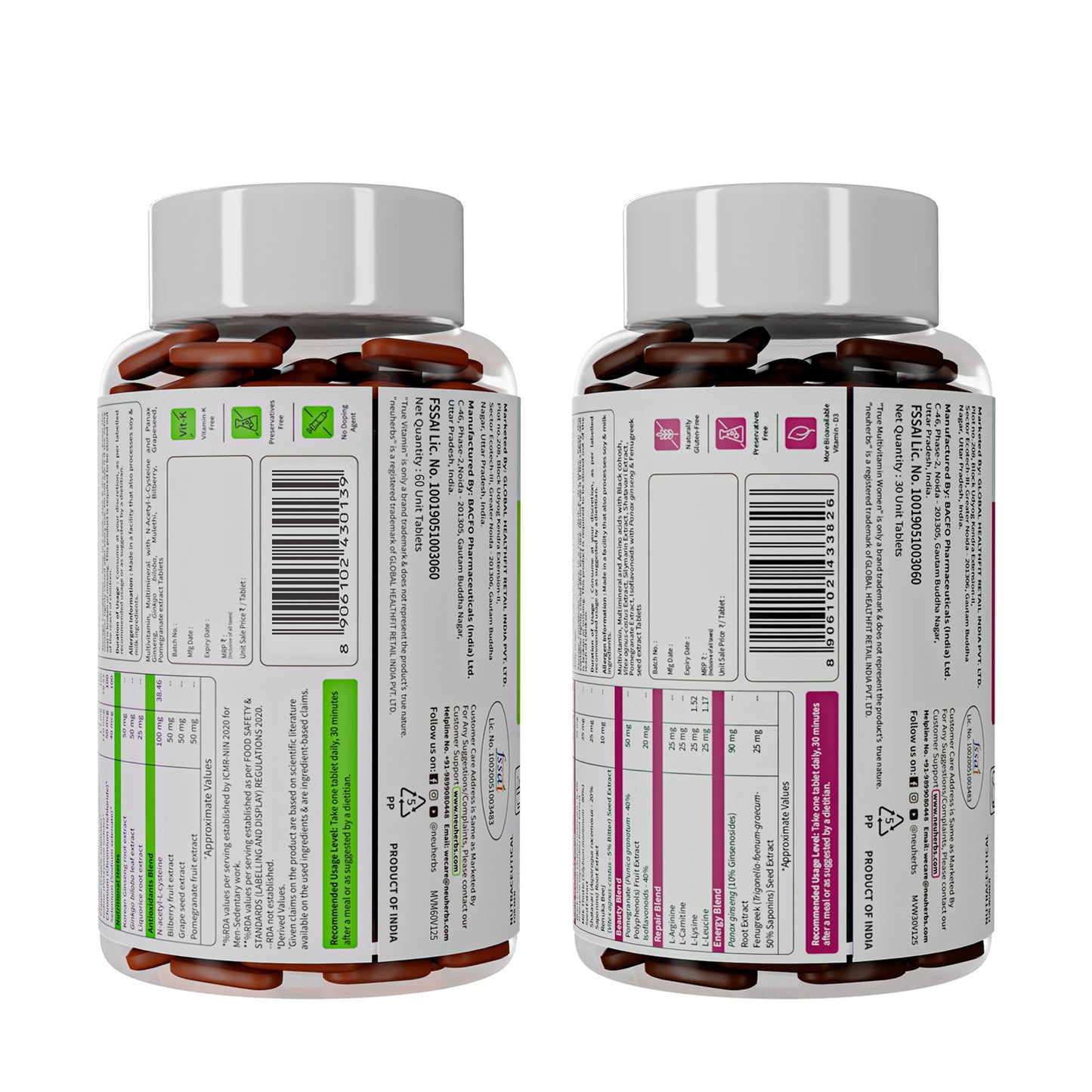 True Vitamin 60 Tablets & True Vitamin Women 30 Tablets Combo neuherbs true multivitamin tablets for women-combo back image