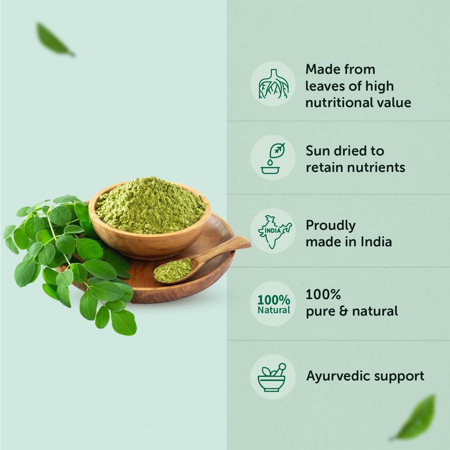 Organic Moringa Powder for Immunity, Weight Loss, Gut Health Ingredients in Organic Moringa Powder pouch