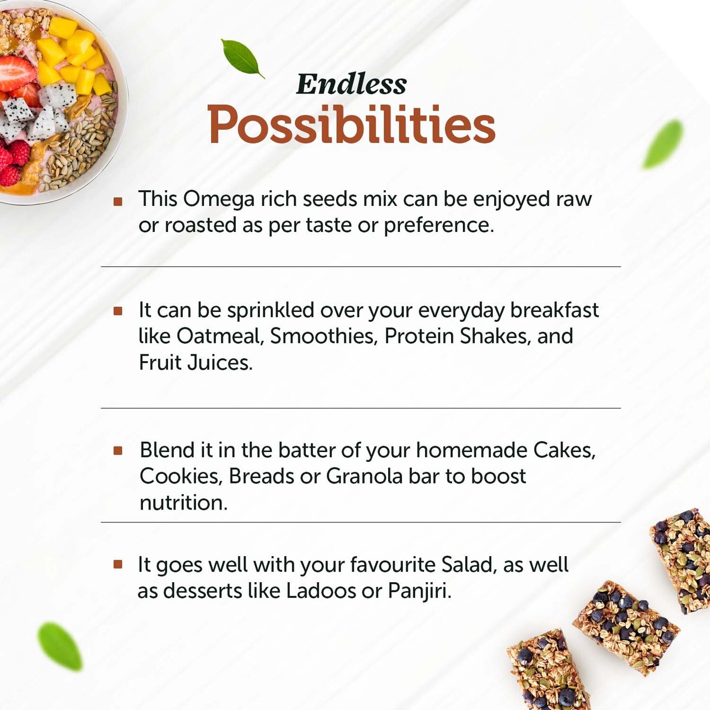 Omega Seeds Mix with richness of Flax, Pumpkin, Watermelon & Sunflower seeds with omega-3, dietary fiber, protein and essential nutrients helpful for Weight Loss, Heart & Good Skin Omega Seeds Mix with richness of Flax, Pumpkin, Watermelon & Sunflower seeds with omega-3, dietary fiber, protein and essential nutrients helpful for Weight Loss, Heart & Good Skin