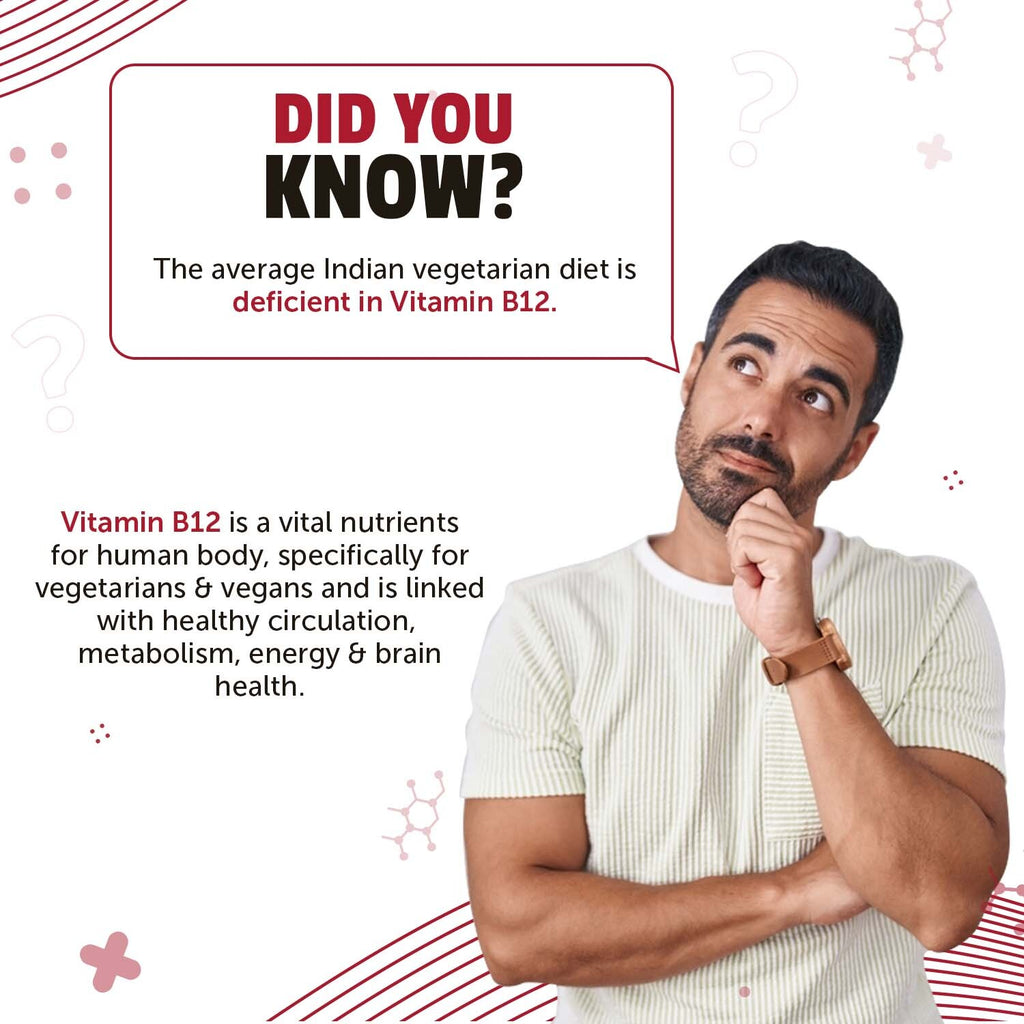 True B12 Vitamin Tablets For Women & Men - Plant Based Supplements, Helps Boost Energy Levels, Promote Better Circulation, Veg Vitamin B12 tablets