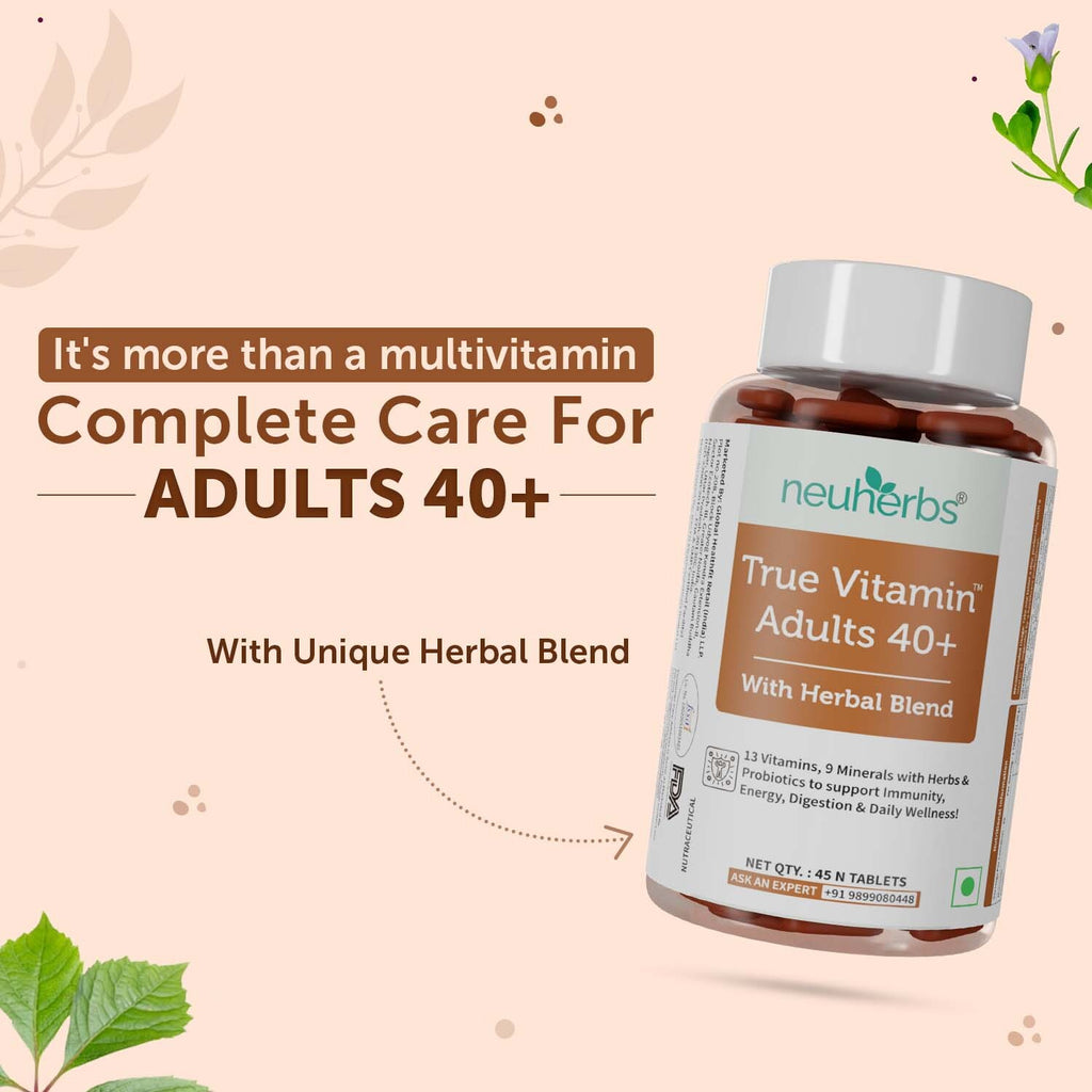 True Vitamin Adult 40+ Multivitamins For Adults With Herbal Blend To Support Immunity, Energy, Digestion & Daily Wellness.