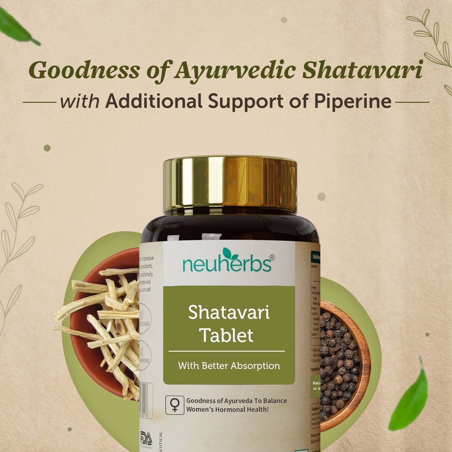 Ayurvedic Shatavari Tablets - Helps Maintain Women Hormonal Balance, Boost Immunity and Strength - 60 Tablets