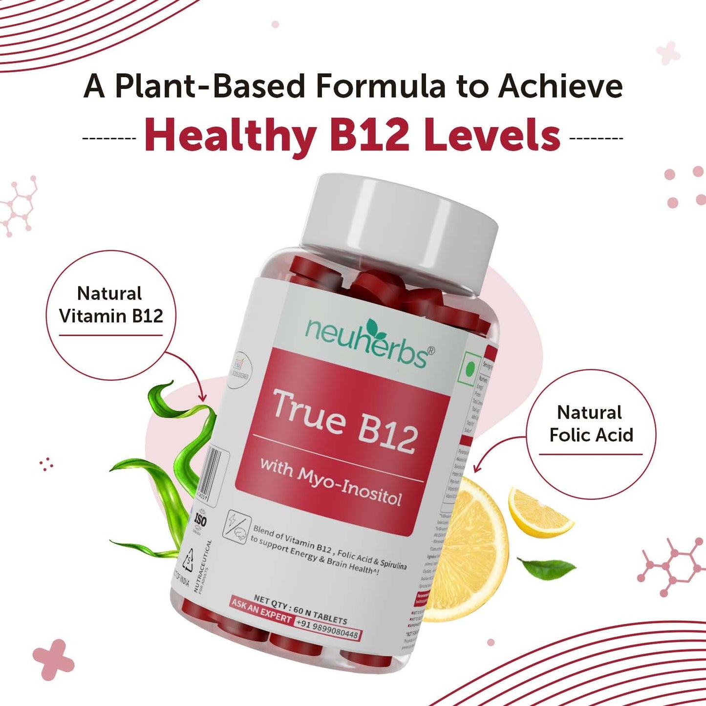 Plant-Based True Vitamin B12 Tablets For Energy & Brain