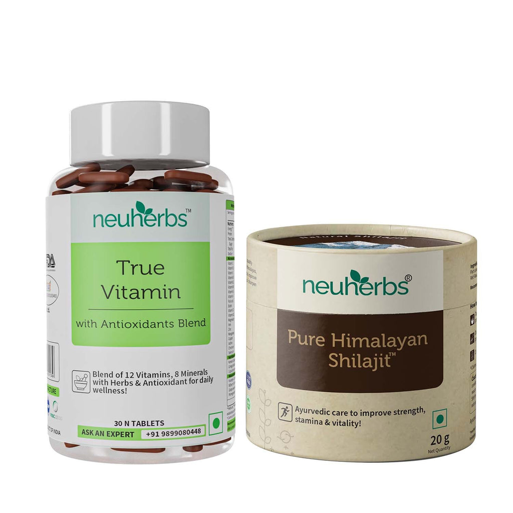 Men's Wellness Combo with True Vitamin 30 Tablets & Pure Himalayan Shilajit Resin 20g to support Personal Wellbeing, Performance, Vitality, Stamina & Strength.