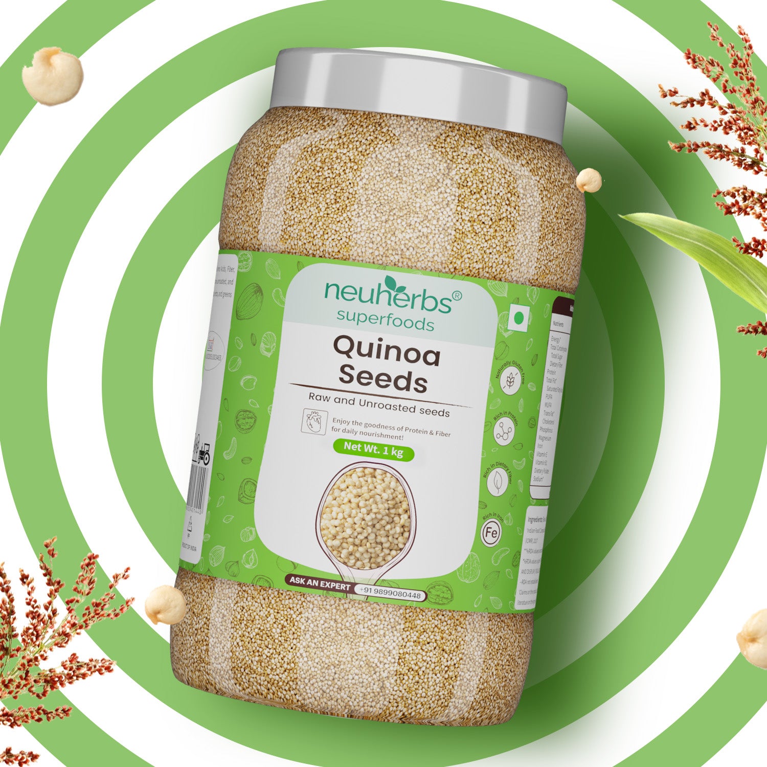 Raw Unroasted White Quinoa Seeds Rich in Protein, Iron, Fiber and Gluten Free Helps in cholesterol levels, weight loss and strong Bones