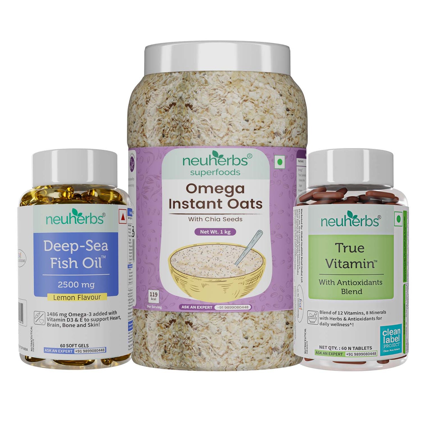 Complete Wellness Combo: Omega Oats, True Vitamin, Fish Oil