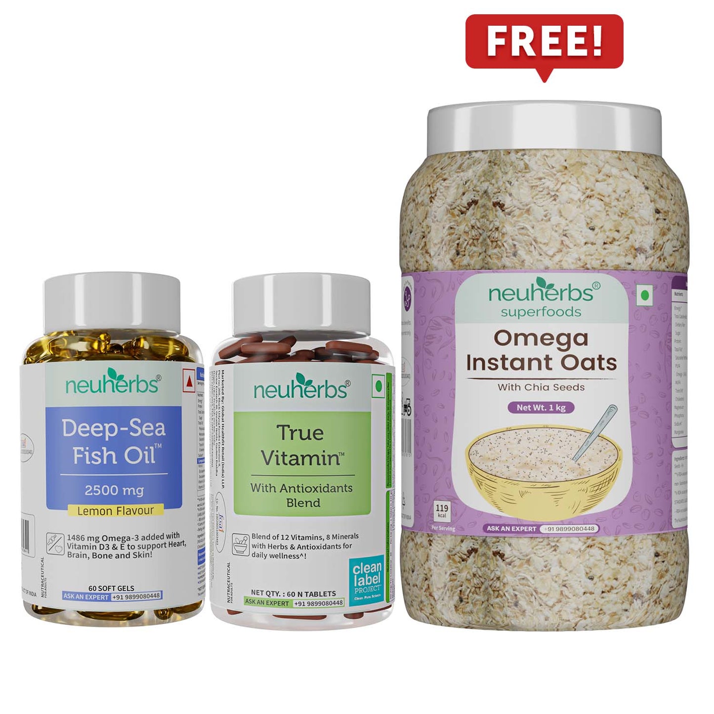 Complete Wellness Combo: Omega Oats, True Vitamin, Fish Oil