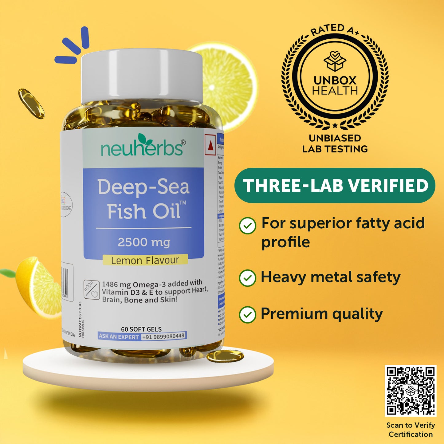 Deep Sea Fish Oil Capsules - 2500 mg Omega 3 (Lemon Flavored)