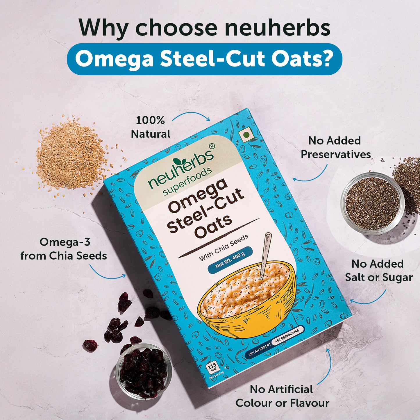 Omega steel cut Oats with Omega-3 and beta-glucans for Heart ,Blood Sugar & Weight Management