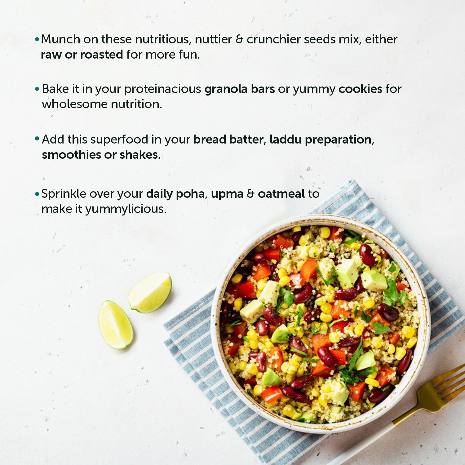 Healthy Seeds Mix rich in Vitamin E, healthy fats & Omega-3 for Heart & Brain, Immunity & Bones and Hair & Skin image 2