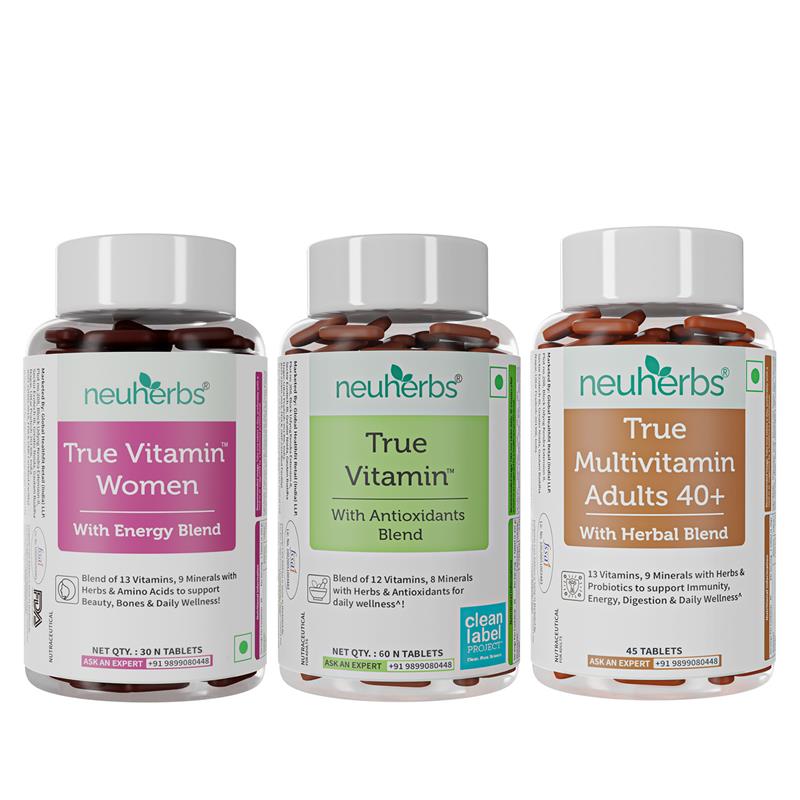 True Vitamin 60 Tablets & True Vitamin Women 30 Tablets & True Vitamin Adults 40+ 45 Tablets Combo