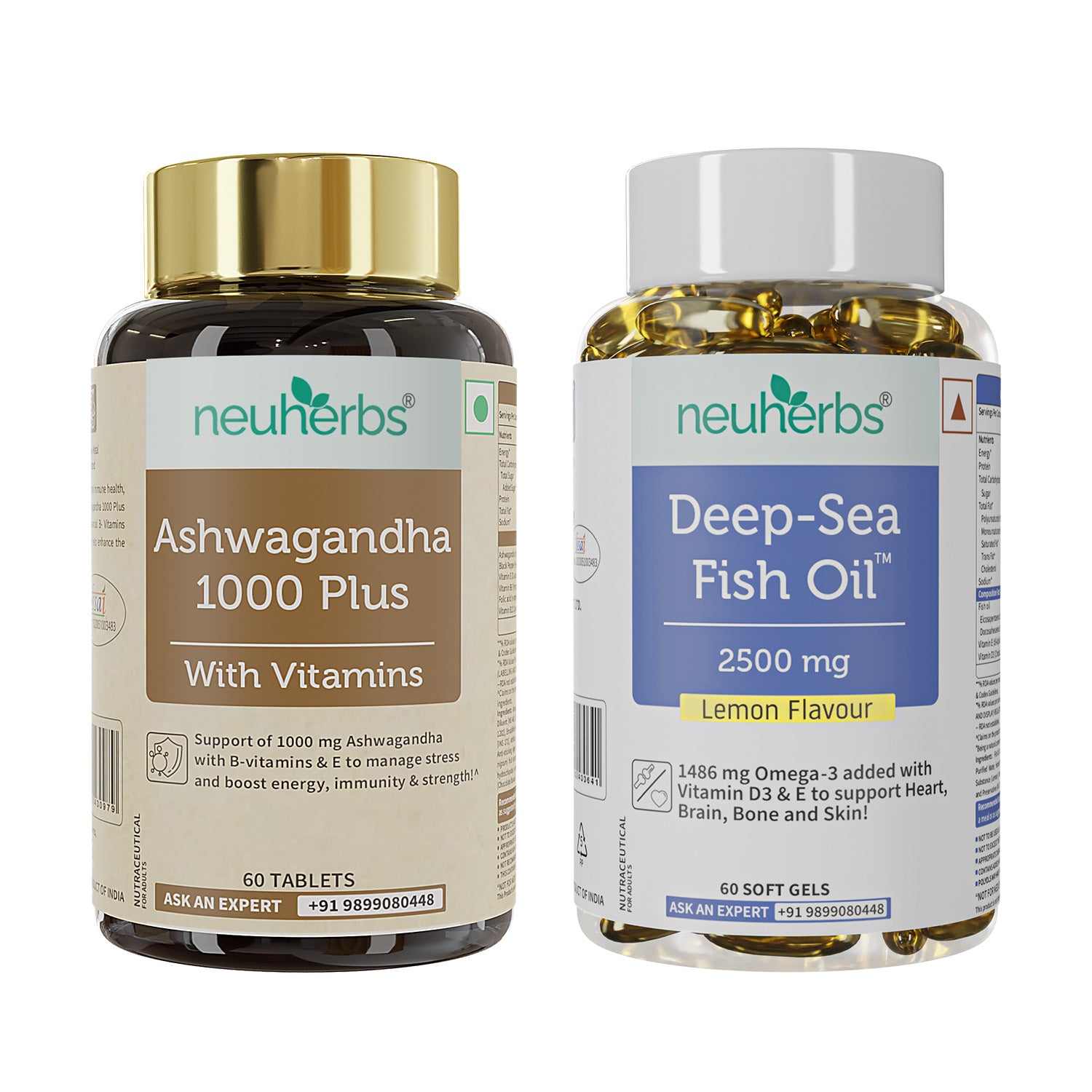 Stress Buster Combo: Omega-3 Fish Oil & Ashwagandha for Heart & Mind image 1
