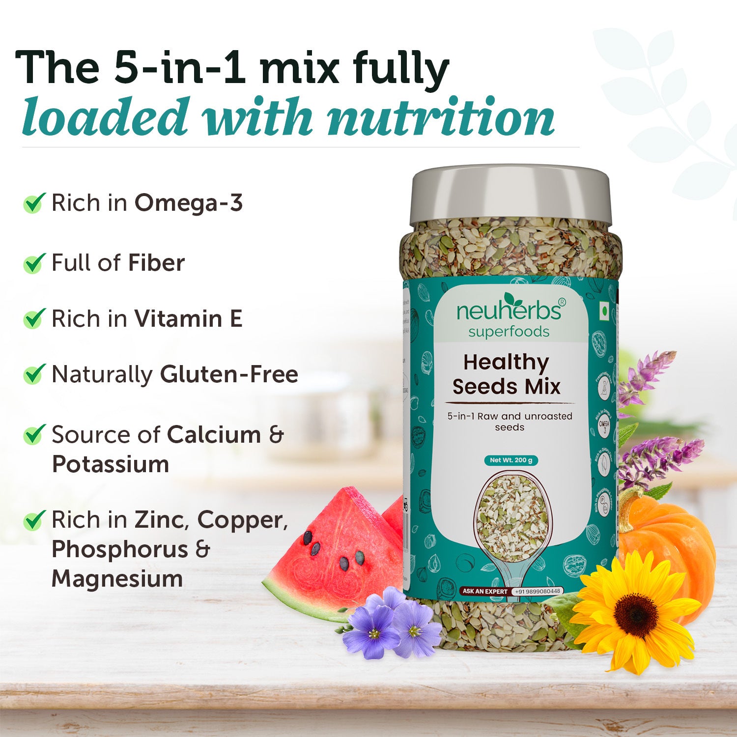 Healthy Seeds Mix rich in Vitamin E, healthy fats & Omega-3 for Heart & Brain, Immunity & Bones and Hair & Skin image 4