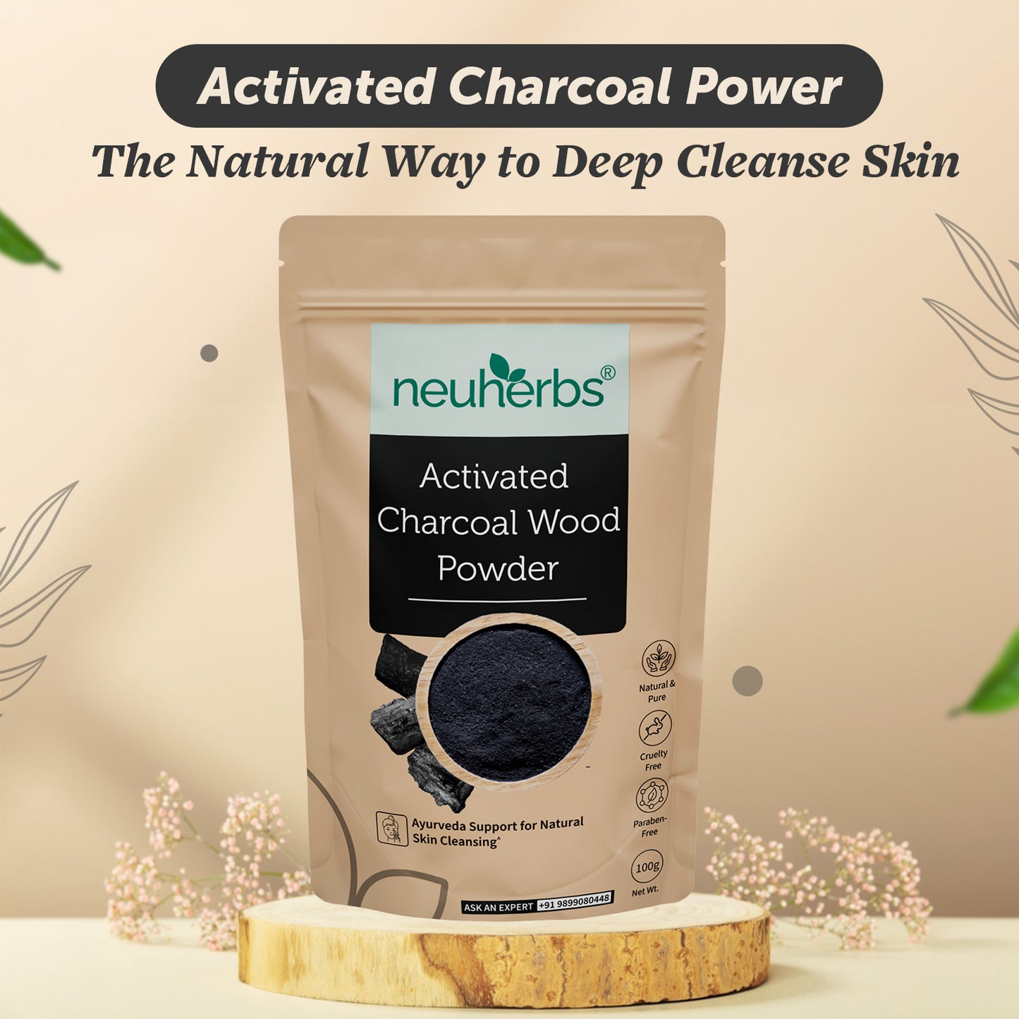 100% Pure Activated Charcoal Wood Powder 100g for Skin Cleansing