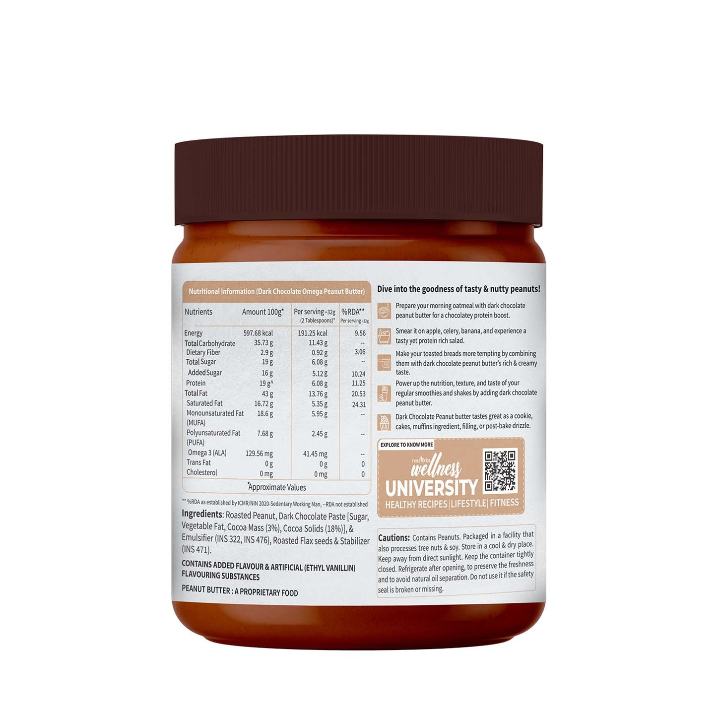 Creamy All Natural Peanut Butter (Dark Chocolate): Protein & Omega-3