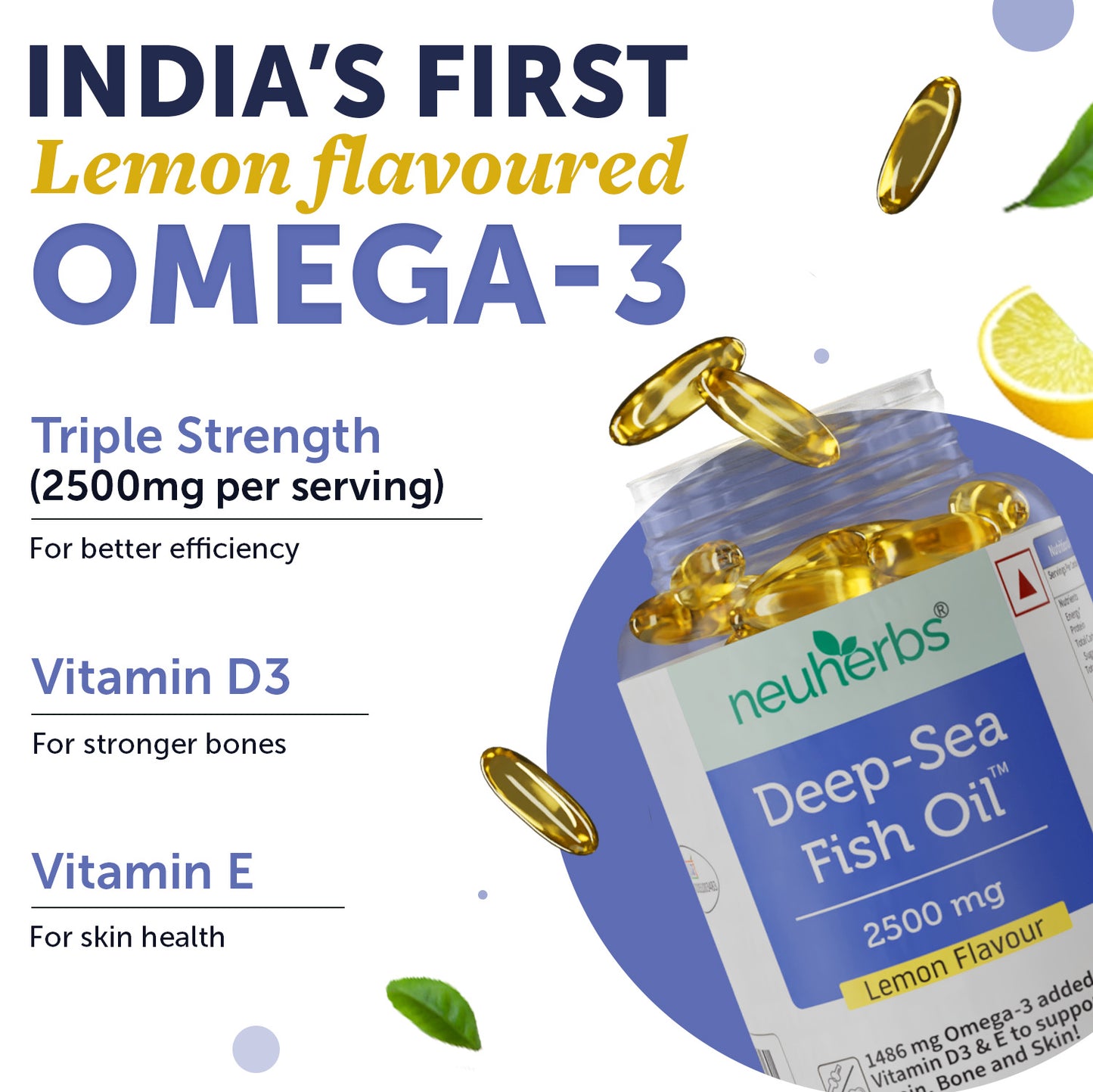 Deep Sea Fish Oil Capsules - 2500 mg Omega 3 (Lemon Flavored)