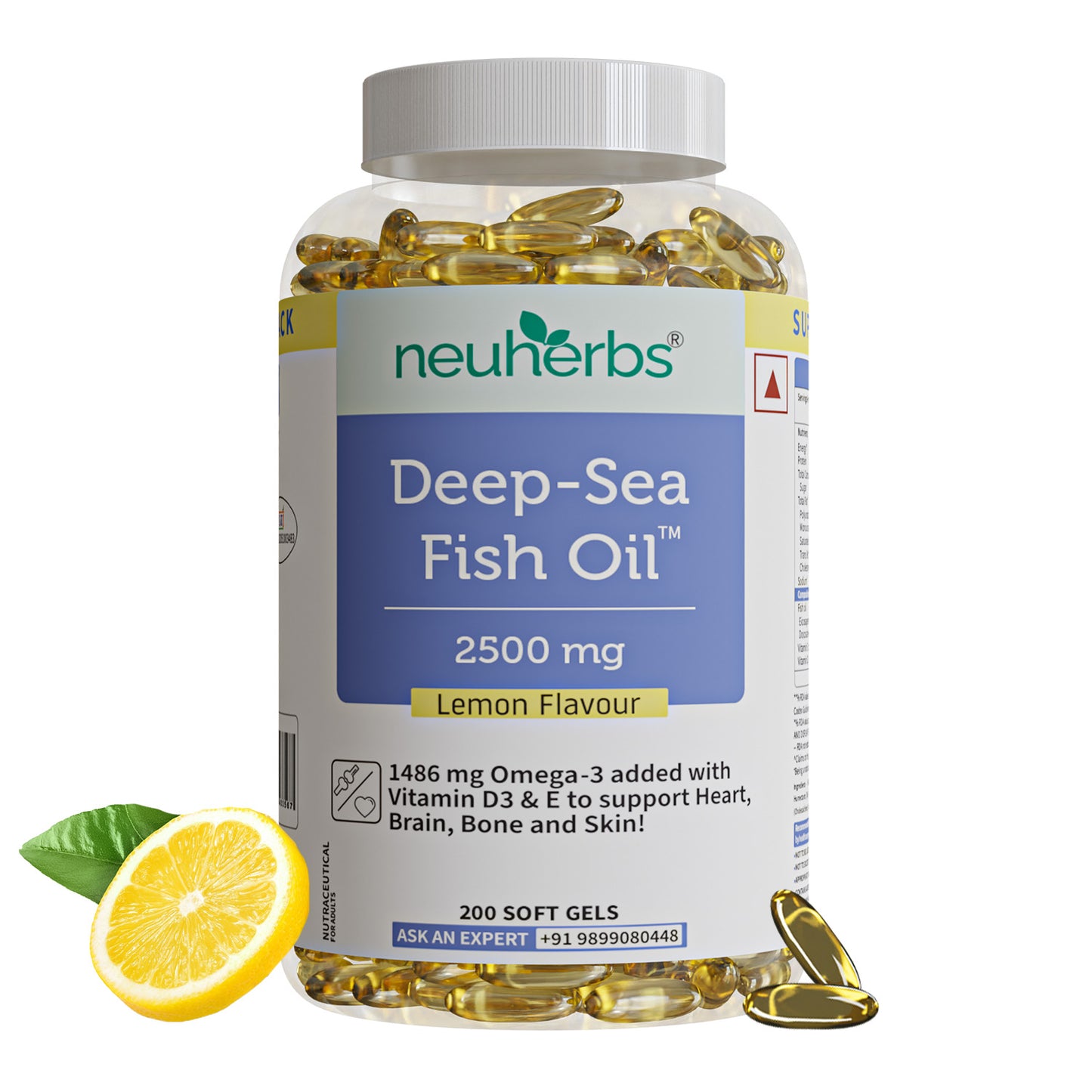 Deep Sea Fish Oil Capsules - 2500 mg Omega 3 (Lemon Flavored)