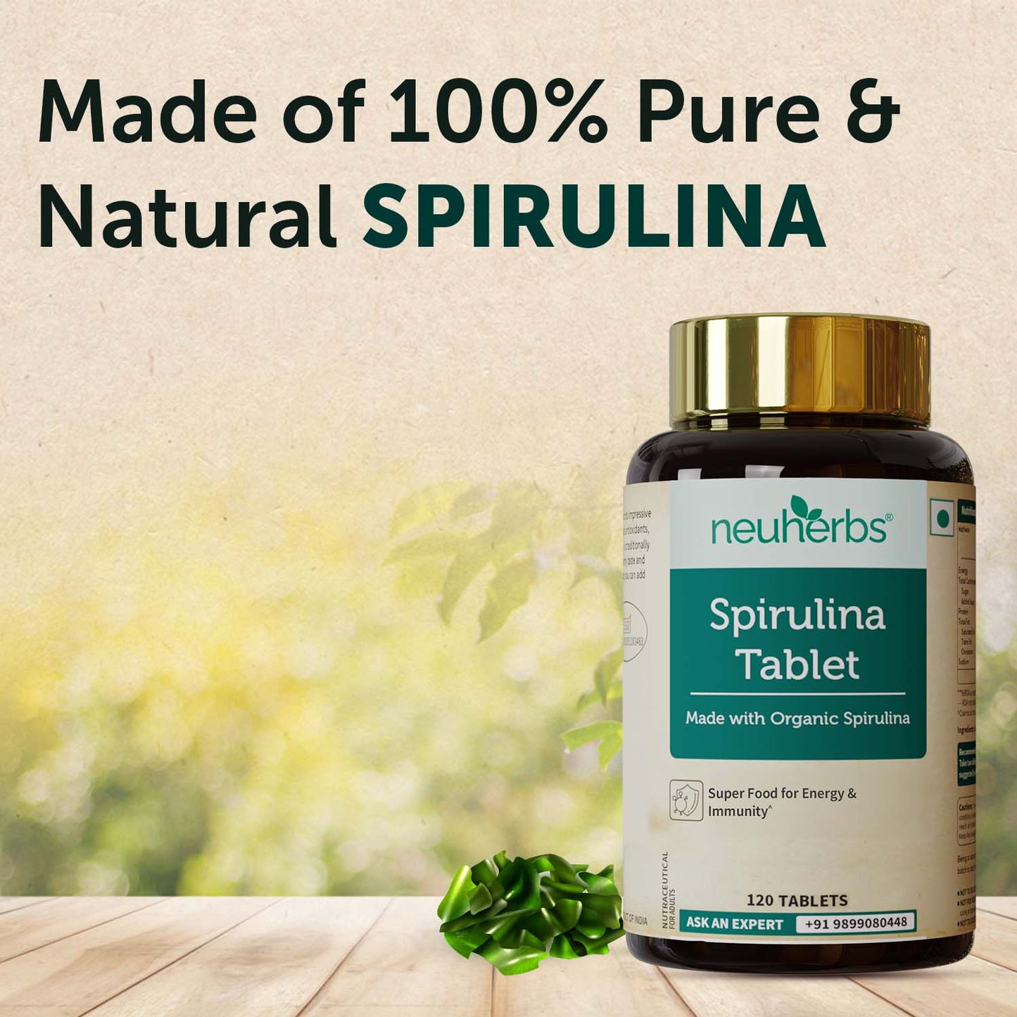 Organically Spirulina Tablets for High Energy, Immunity and Weight Management for Men and Women