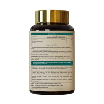 Organically Spirulina Tablets for High Energy, Immunity and Weight Management for Men and Women