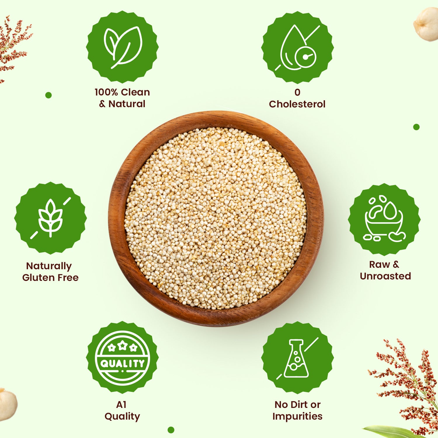 Raw Unroasted White Quinoa Seeds Rich in Protein, Iron, Fiber and Gluten Free Helps in cholesterol levels, weight loss and strong Bones