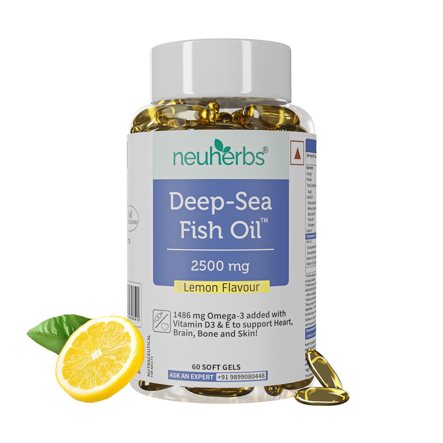 Deep Sea Fish Oil Capsules - 2500 mg Omega 3 (Lemon Flavored)