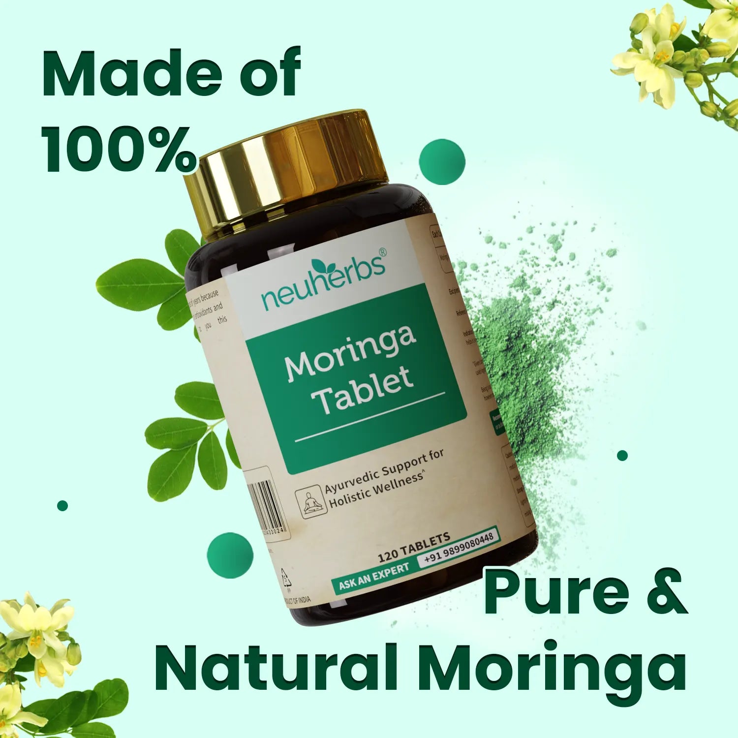 Organically Certified Moringa Tablet for High Energy, Detoxification and overall wellness for Men and Women