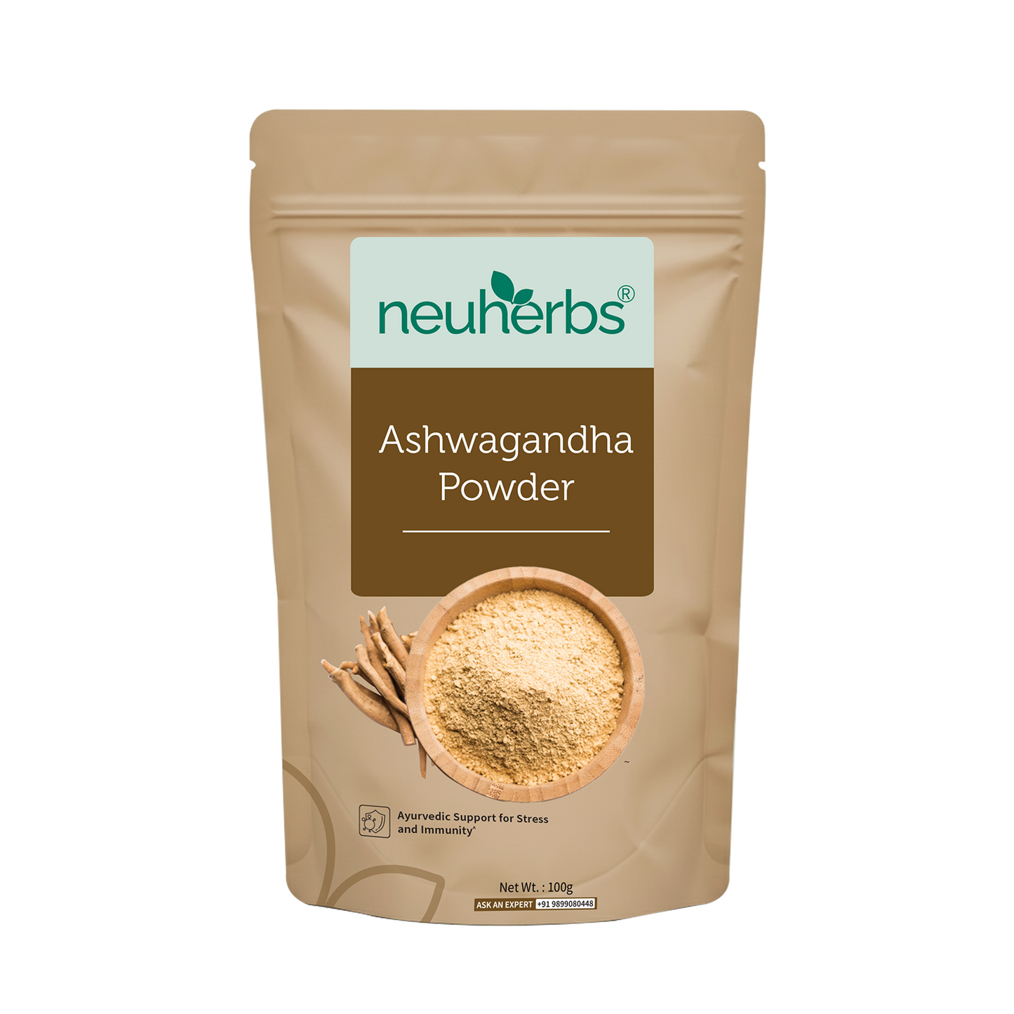 Organic Ashwagandha Powder by Neuherbs in eco-friendly packaging
