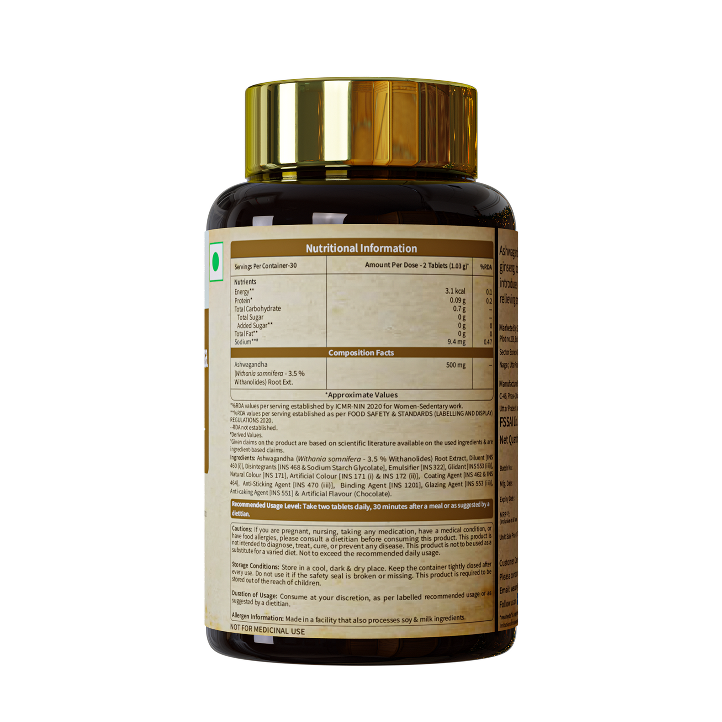 nutritional info of neuherbs ashwagandha tablet 500mg