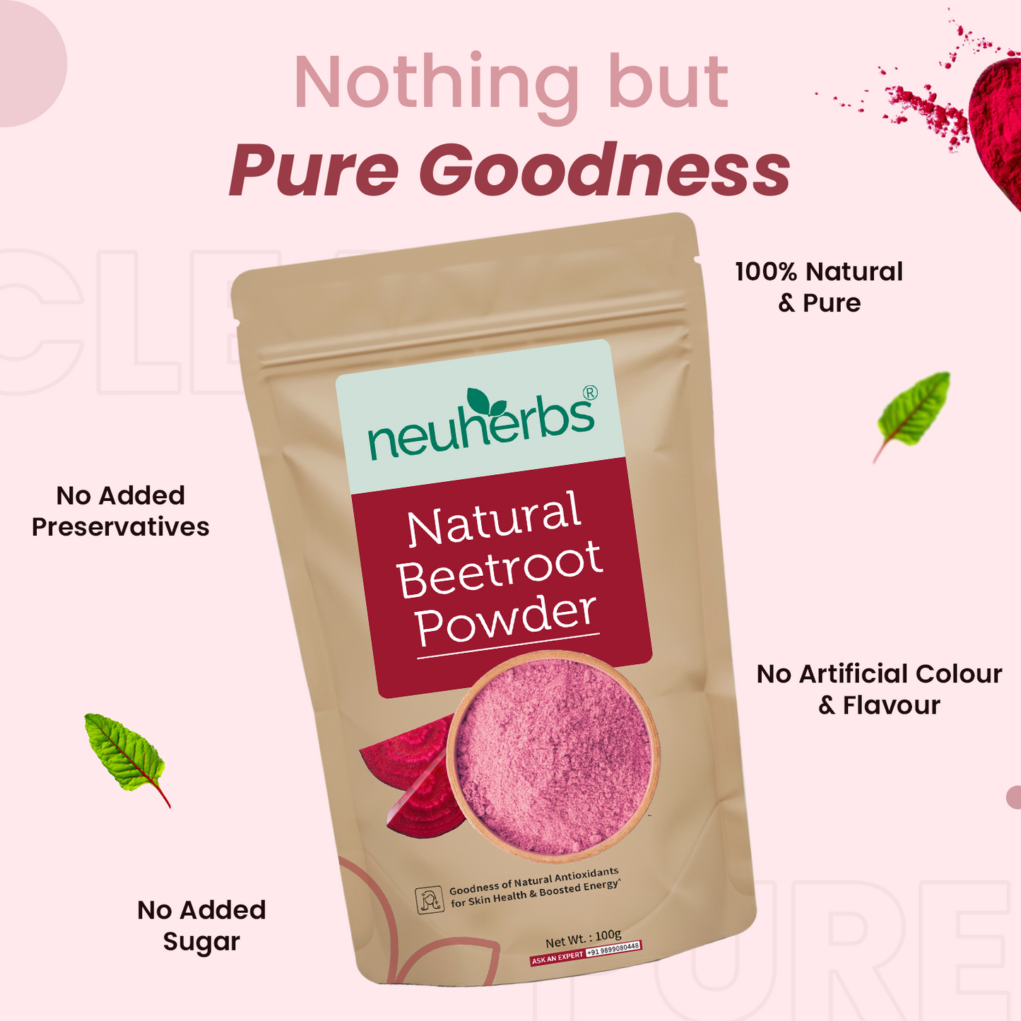 Pure Beetroot Powder 100 gm for Youthful Skin & Hair