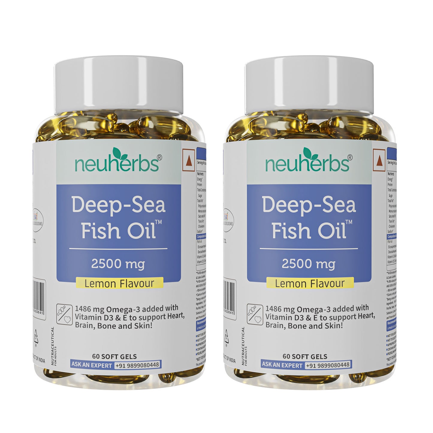 Packaging of Neuherbs Omega 3 Fish Oil Capsules - Lemon Flavored