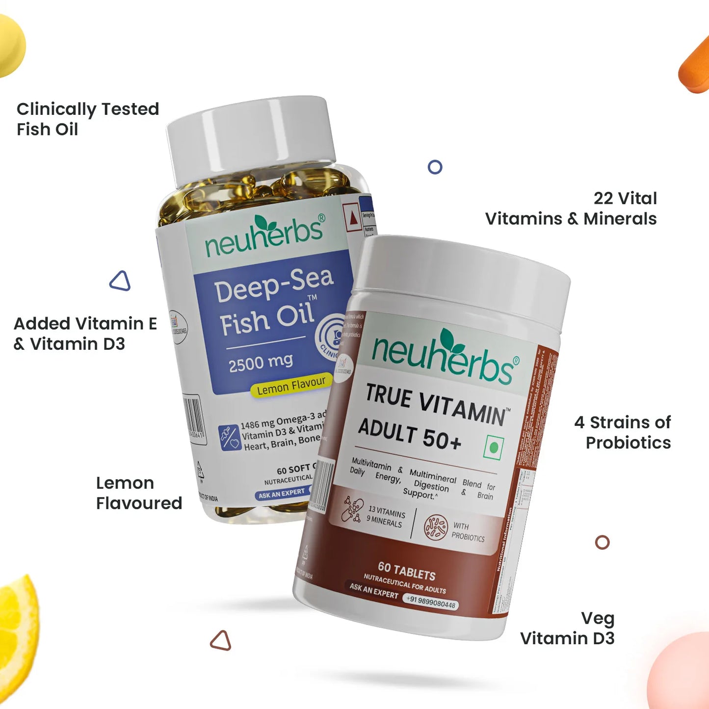 Deep-Sea Fish Oil 60 Softgels & True Vitamin Adults 50+ 60 Tablets Combo