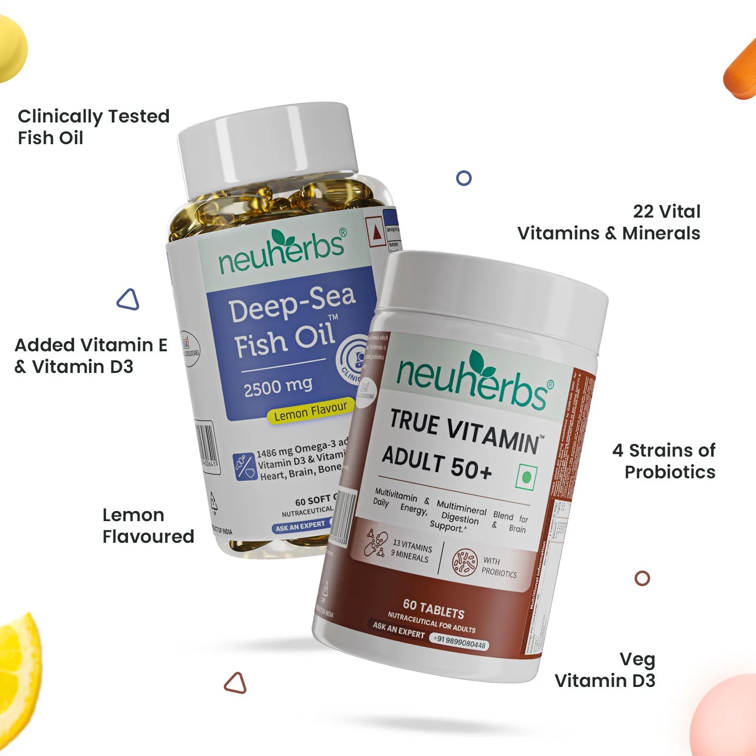 Deep-Sea Fish Oil 60 Softgels & True Vitamin Adults 50+ 60 Tablets Combo