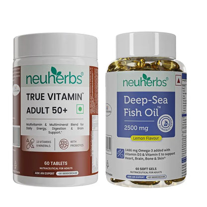 Deep-Sea Fish Oil 60 Softgels & True Vitamin Adults 50+ 60 Tablets Combo