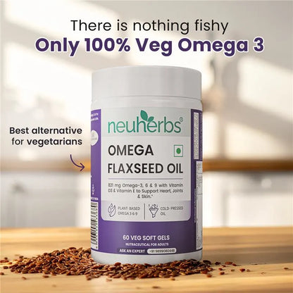 Flaxseed Oil Capsules 1000mg With 821mg Omega 3-6-9, Additional Vitamin D3 & E To Support Heart, Joint & Skin For Women & Men