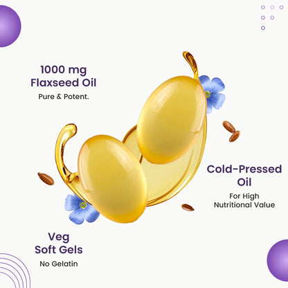 Flaxseed Oil Capsules 1000mg With 821mg Omega 3-6-9, Additional Vitamin D3 & E To Support Heart, Joint & Skin For Women & Men