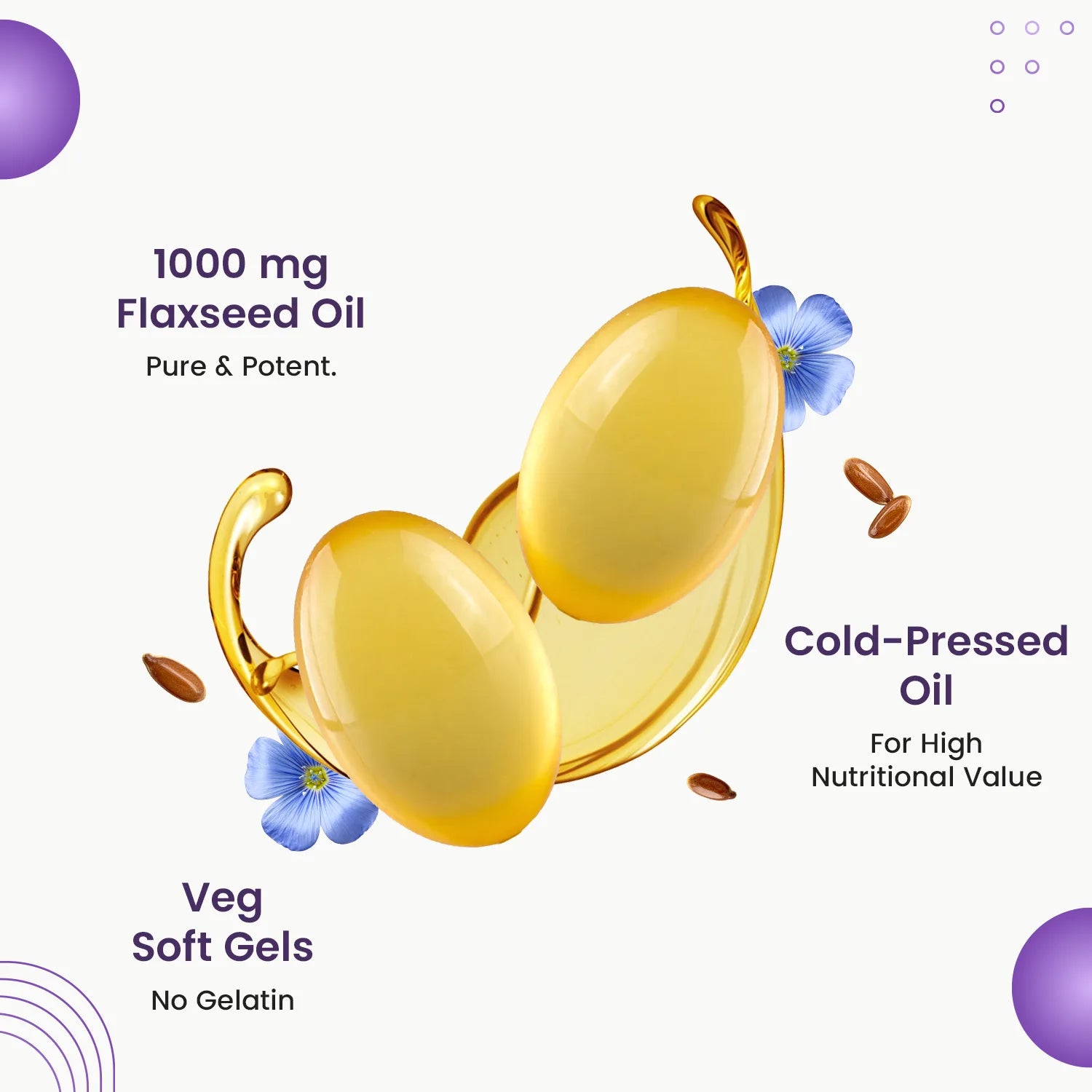 Flaxseed Oil Capsules 1000mg With 821mg Omega 3-6-9, Additional Vitamin D3 & E To Support Heart, Joint & Skin For Women & Men image 4