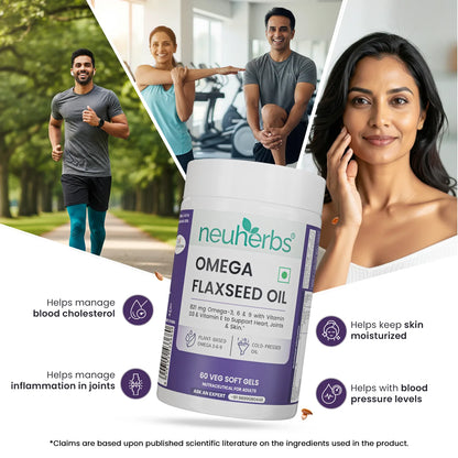 Flaxseed Oil Capsules 1000mg With 821mg Omega 3-6-9, Additional Vitamin D3 & E To Support Heart, Joint & Skin For Women & Men