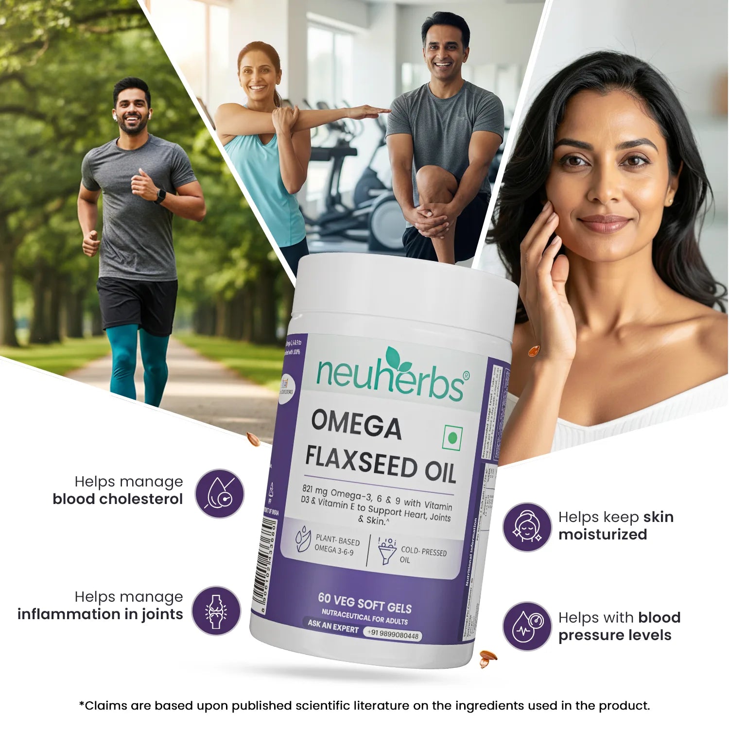 Flaxseed Oil Capsules 1000mg With 821mg Omega 3-6-9, Additional Vitamin D3 & E To Support Heart, Joint & Skin For Women & Men image 5