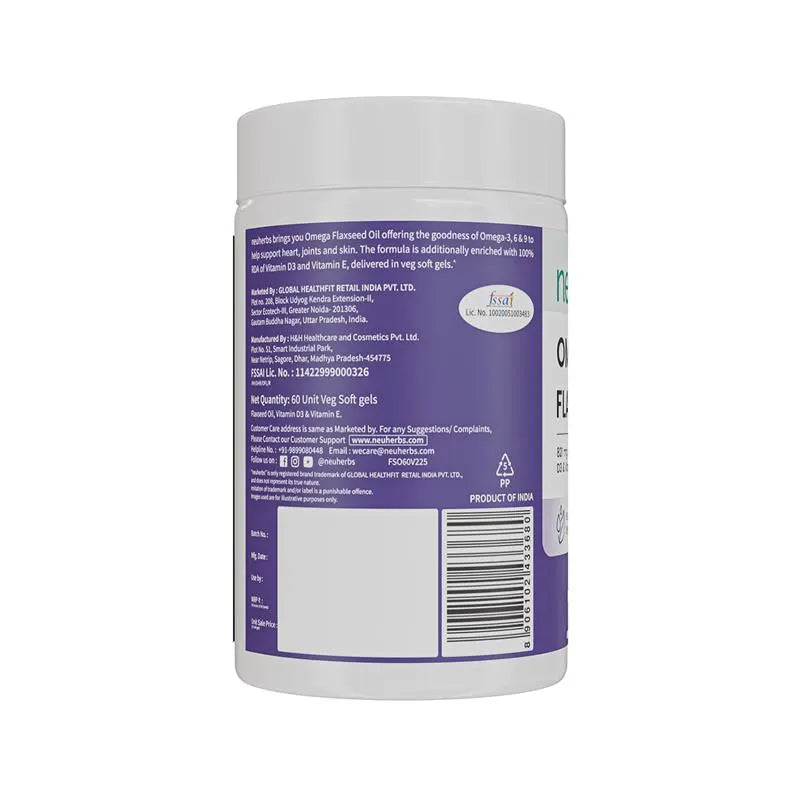 Flaxseed Oil Capsules 1000mg With 821mg Omega 3-6-9, Additional Vitamin D3 & E To Support Heart, Joint & Skin For Women & Men