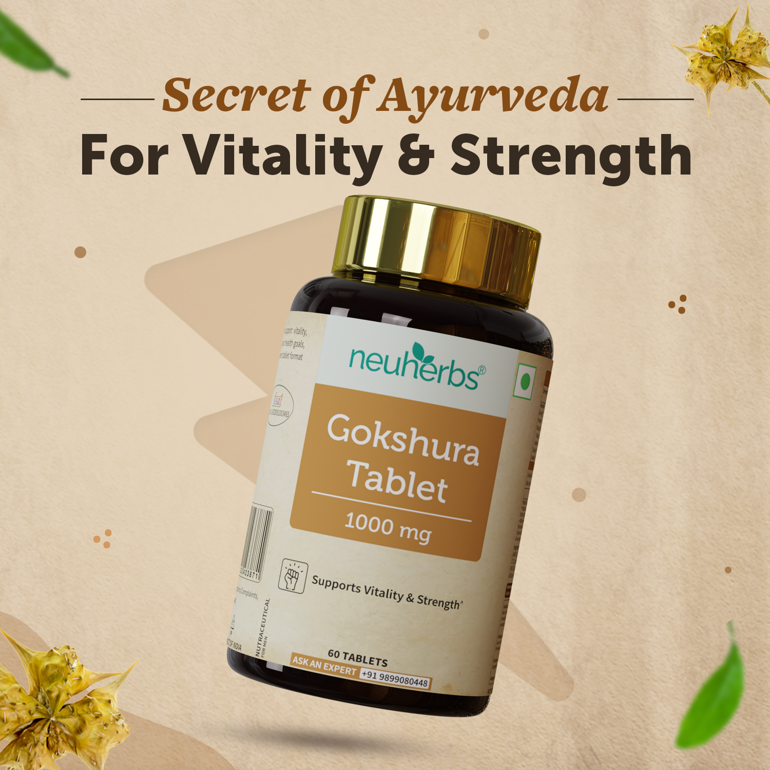Ayurvedic Gokshura Tablet For Men Wellness - Improves Vitality & strength, Helps Boost Testosterone Levels image 2